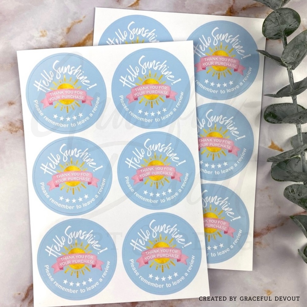 Hello Sunshine! - 2" (inches) Round (48ct.) Stickers - Picture 2 of 4